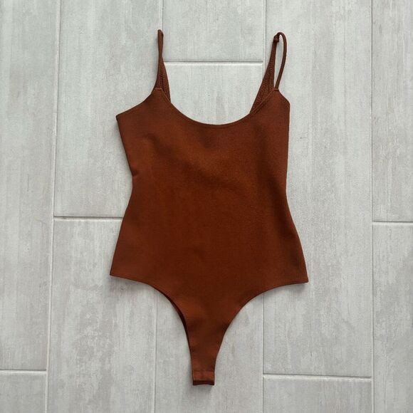 Dance & Marvel Bodysuit Sleeveless Spaghetti Strap Thong Coffee Slimming Plunge - Picture 1 of 8